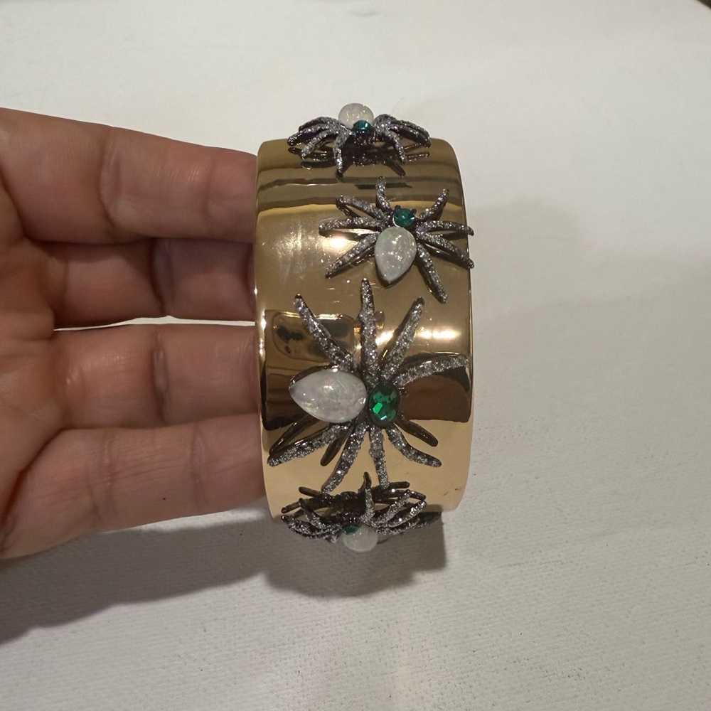 Elegant Gold and Silver Spider Cuff Bracelet